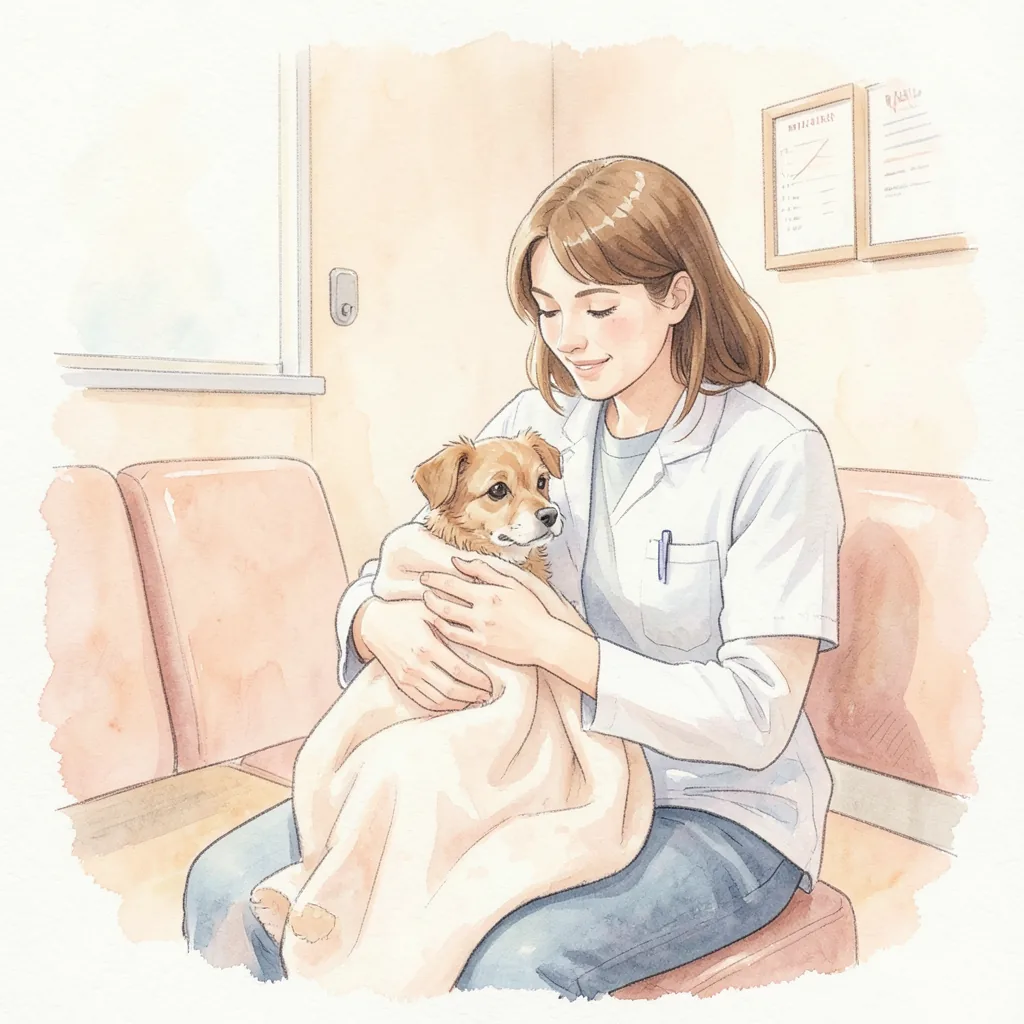 Sahibinin ameliyat öncesi köpeğini şefkatle tutması