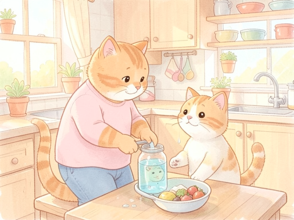 Kedi sahibi kedisine yaş mama ve taze su veriyor
