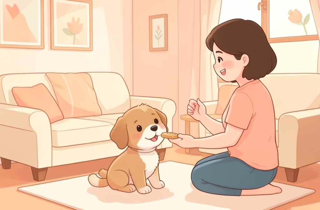 Yavru köpek ödül bazlı kısa eğitim seansında